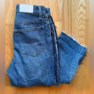 Pistola Distressed Straight Leg Jeans 26 Button Fly Raw Hem Side Panel Denim